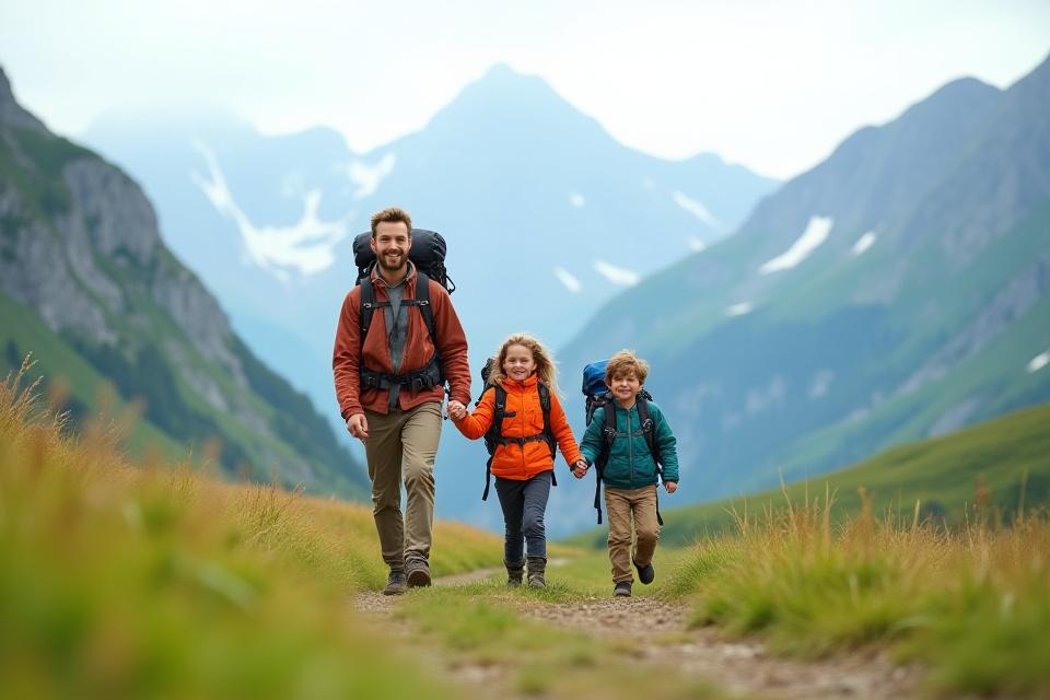 Familie på tur i norske fjell